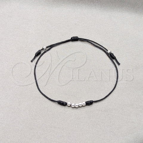 Pulsera Bolo Ajustable 03.426.0001.2.07 Plata Rodinada, Diseño de Bola, Algodón Azul, Tono Plateado (Grosor 03 MM, 7 Pulgadas de Largo)
