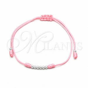 Pulsera Bolo Ajustable 03.426.0001.3.07 Plata Rodinada, Diseño de Bola, Algodón Azul, Tono Plateado (Grosor 03 MM, 7 Pulgadas de Largo)