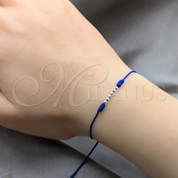 Pulsera Bolo Ajustable 03.426.0001.4.07 Plata Rodinada, Diseño de Bola, Algodón Azul, Tono Plateado (Grosor 03 MM, 7 Pulgadas de Largo)