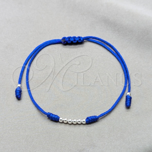 Pulsera Bolo Ajustable 03.426.0001.4.07 Plata Rodinada, Diseño de Bola, Algodón Azul, Tono Plateado (Grosor 03 MM, 7 Pulgadas de Largo)