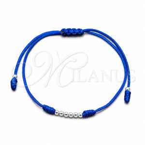 Pulsera Bolo Ajustable 03.426.0001.4.07 Plata Rodinada, Diseño de Bola, Algodón Azul, Tono Plateado (Grosor 03 MM, 7 Pulgadas de Largo)
