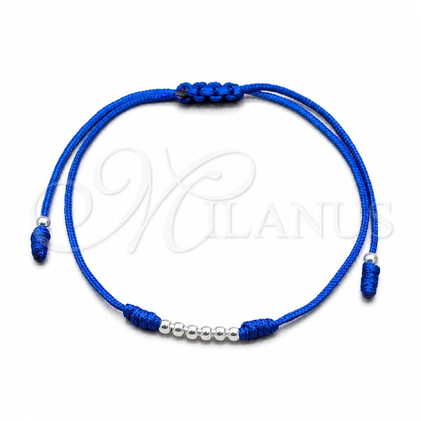 Pulsera Bolo Ajustable 03.426.0001.4.07 Plata Rodinada, Diseño de Bola, Algodón Azul, Tono Plateado (Grosor 03 MM, 7 Pulgadas de Largo)