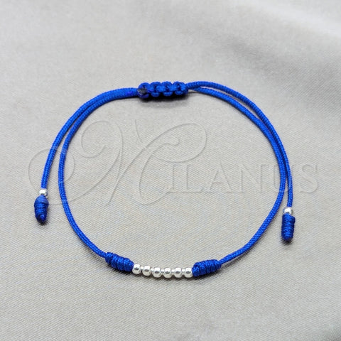 Pulsera Bolo Ajustable 03.426.0001.4.07 Plata Rodinada, Diseño de Bola, Algodón Azul, Tono Plateado (Grosor 03 MM, 7 Pulgadas de Largo)