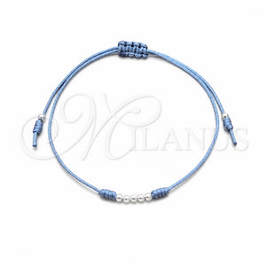 Pulsera Bolo Ajustable 03.426.0001.5.07 Plata Rodinada, Diseño de Bola, Algodón Azul, Tono Plateado (Grosor 03 MM, 7 Pulgadas de Largo)