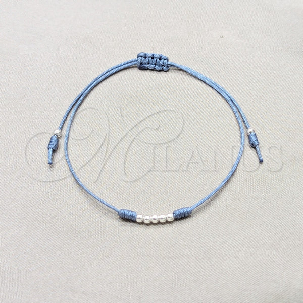 Pulsera Bolo Ajustable 03.426.0001.5.07 Plata Rodinada, Diseño de Bola, Algodón Azul, Tono Plateado (Grosor 03 MM, 7 Pulgadas de Largo)