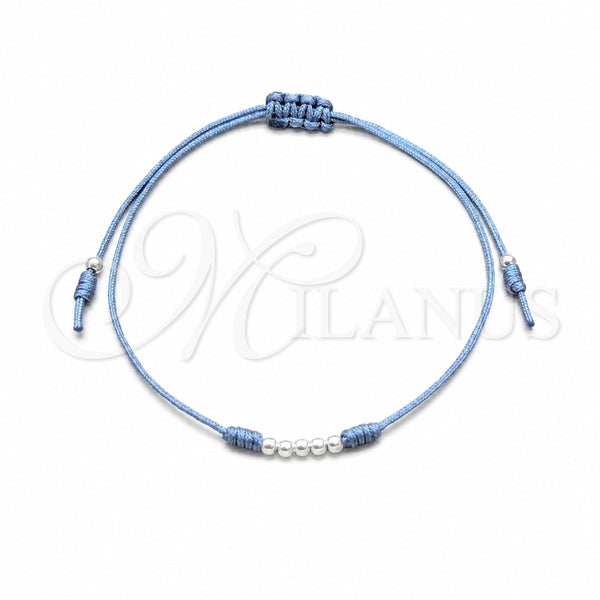 Pulsera Bolo Ajustable 03.426.0001.5.07 Plata Rodinada, Diseño de Bola, Algodón Azul, Tono Plateado (Grosor 03 MM, 7 Pulgadas de Largo)