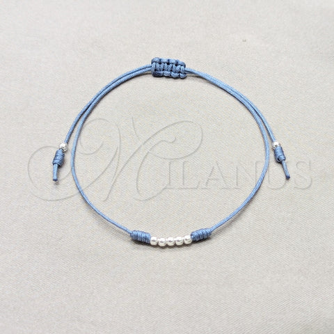 Pulsera Bolo Ajustable 03.426.0001.5.07 Plata Rodinada, Diseño de Bola, Algodón Azul, Tono Plateado (Grosor 03 MM, 7 Pulgadas de Largo)