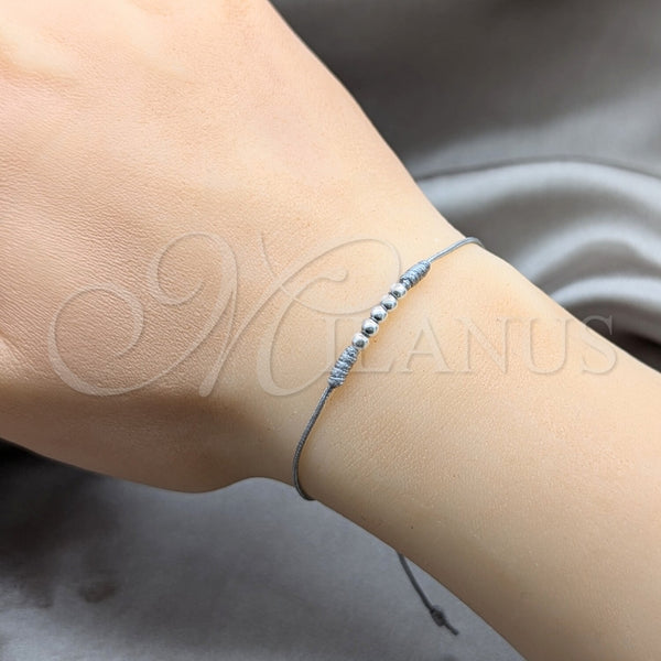 Pulsera Bolo Ajustable 03.426.0001.6.07 Plata Rodinada, Diseño de Bola, Algodón Azul, Tono Plateado (Grosor 03 MM, 7 Pulgadas de Largo)