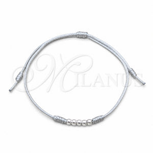 Pulsera Bolo Ajustable 03.426.0001.6.07 Plata Rodinada, Diseño de Bola, Algodón Azul, Tono Plateado (Grosor 03 MM, 7 Pulgadas de Largo)