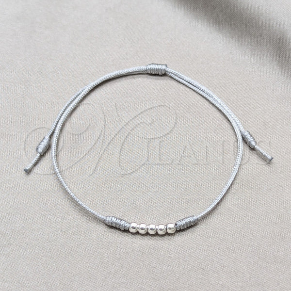 Pulsera Bolo Ajustable 03.426.0001.6.07 Plata Rodinada, Diseño de Bola, Algodón Azul, Tono Plateado (Grosor 03 MM, 7 Pulgadas de Largo)