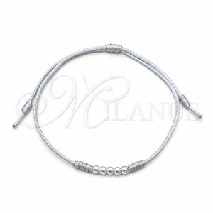 Pulsera Bolo Ajustable 03.426.0001.6.07 Plata Rodinada, Diseño de Bola, Algodón Azul, Tono Plateado (Grosor 03 MM, 7 Pulgadas de Largo)