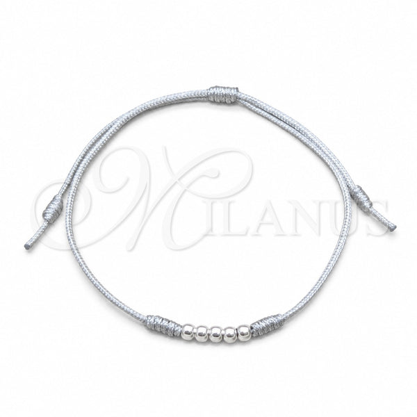 Pulsera Bolo Ajustable 03.426.0001.6.07 Plata Rodinada, Diseño de Bola, Algodón Azul, Tono Plateado (Grosor 03 MM, 7 Pulgadas de Largo)