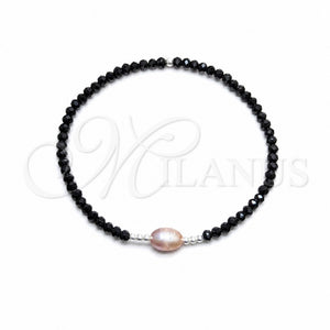 Pulsera Elegante 03.426.0020.07 Plata Rodinada, Diseño de Bola, con Perla Rose Water Opal y Cristal Negro, Pulido Azul, Tono Plateado (Grosor 07 MM, 7 Pulgadas de Largo)