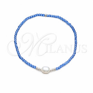 Pulsera Elegante 03.426.0021.07 Plata Rodinada, Diseño de Bola, con Cristal Zafiro Azul y Perla Blanca, Pulido, Tono Plateado (Grosor 07 MM, 7 Pulgadas de Largo)
