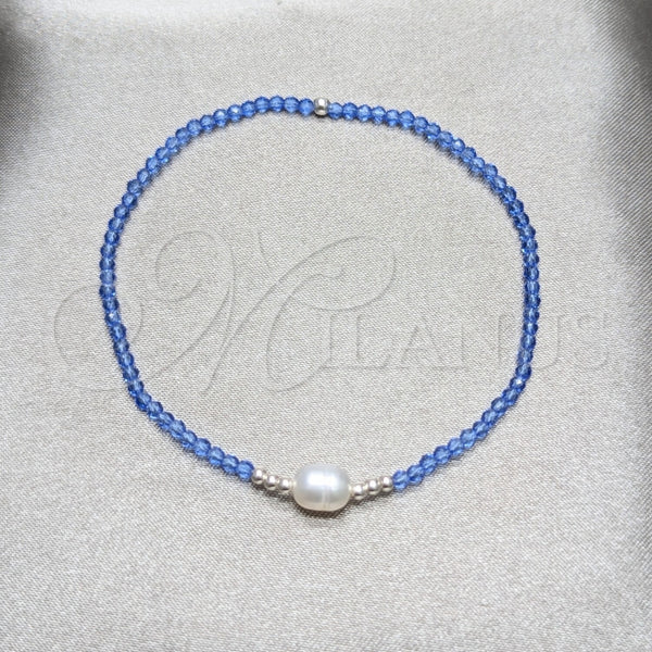 Pulsera Elegante 03.426.0021.07 Plata Rodinada, Diseño de Bola, con Cristal Zafiro Azul y Perla Blanca, Pulido, Tono Plateado (Grosor 07 MM, 7 Pulgadas de Largo)