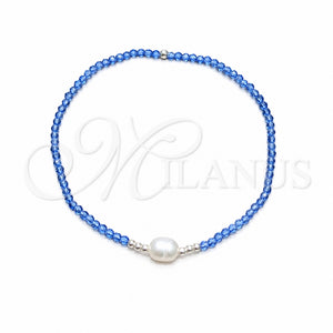 Pulsera Elegante 03.426.0021.07 Plata Rodinada, Diseño de Bola, con Cristal Zafiro Azul y Perla Blanca, Pulido, Tono Plateado (Grosor 07 MM, 7 Pulgadas de Largo)