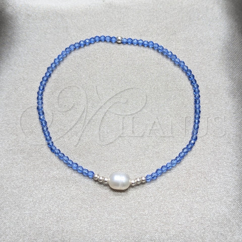 Pulsera Elegante 03.426.0021.07 Plata Rodinada, Diseño de Bola, con Cristal Zafiro Azul y Perla Blanca, Pulido, Tono Plateado (Grosor 07 MM, 7 Pulgadas de Largo)