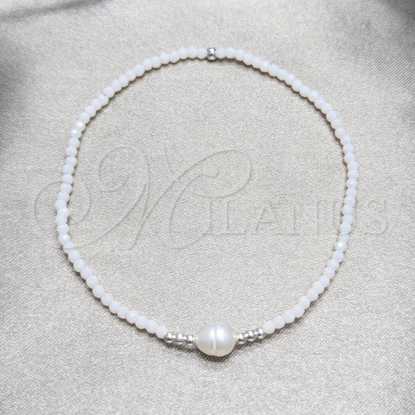 Pulsera Elegante 03.426.0021.1.07 Plata Rodinada, Diseño de Bola, con Cristal Blanca y Perla Blanca, Pulido, Tono Plateado (Grosor 07 MM, 7 Pulgadas de Largo)