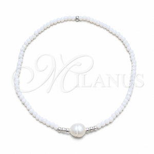 Pulsera Elegante 03.426.0021.1.07 Plata Rodinada, Diseño de Bola, con Cristal Blanca y Perla Blanca, Pulido, Tono Plateado (Grosor 07 MM, 7 Pulgadas de Largo)