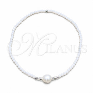 Pulsera Elegante 03.426.0021.1.07 Plata Rodinada, Diseño de Bola, con Cristal Blanca y Perla Blanca, Pulido, Tono Plateado (Grosor 07 MM, 7 Pulgadas de Largo)