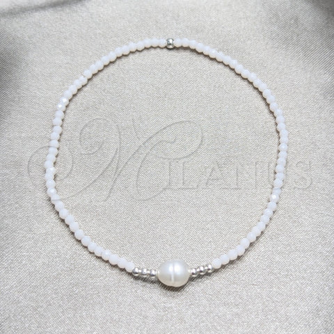 Pulsera Elegante 03.426.0021.1.07 Plata Rodinada, Diseño de Bola, con Cristal Blanca y Perla Blanca, Pulido, Tono Plateado (Grosor 07 MM, 7 Pulgadas de Largo)