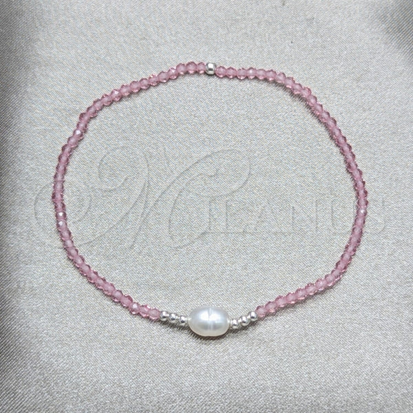 Pulsera Elegante 03.426.0021.2.07 Plata Rodinada, Diseño de Bola, con Cristal Rosado y Perla Blanca, Pulido, Tono Plateado (Grosor 07 MM, 7 Pulgadas de Largo)