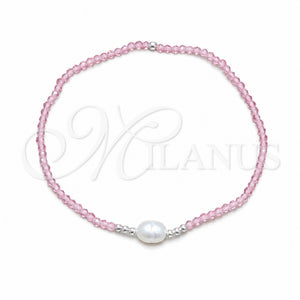 Pulsera Elegante 03.426.0021.2.07 Plata Rodinada, Diseño de Bola, con Cristal Rosado y Perla Blanca, Pulido, Tono Plateado (Grosor 07 MM, 7 Pulgadas de Largo)