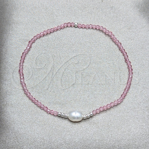 Pulsera Elegante 03.426.0021.2.07 Plata Rodinada, Diseño de Bola, con Cristal Rosado y Perla Blanca, Pulido, Tono Plateado (Grosor 07 MM, 7 Pulgadas de Largo)