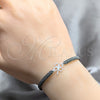 Pulsera Bolo Ajustable 03.426.0026.07 Plata Rodinada, Diseño de Trébol de Cuatro Hojas y Bola, Algodón, Tono Plateado (Grosor 08 MM, 7 Pulgadas de Largo)