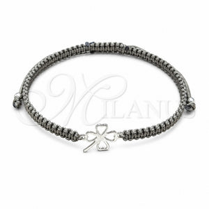 Pulsera Bolo Ajustable 03.426.0026.07 Plata Rodinada, Diseño de Trébol de Cuatro Hojas y Bola, Algodón, Tono Plateado (Grosor 08 MM, 7 Pulgadas de Largo)