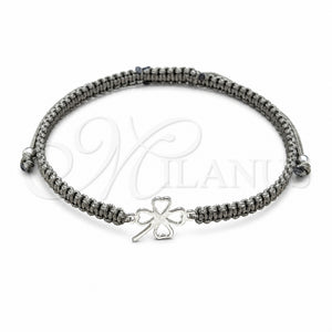 Pulsera Bolo Ajustable 03.426.0026.07 Plata Rodinada, Diseño de Trébol de Cuatro Hojas y Bola, Algodón, Tono Plateado (Grosor 08 MM, 7 Pulgadas de Largo)