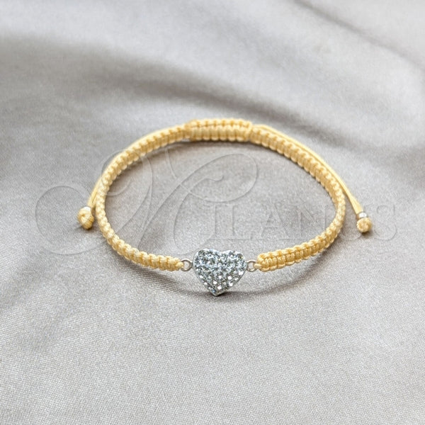 Pulsera Bolo Ajustable 03.426.0027.07 Plata Rodinada, Diseño de Bola y Corazón, con Cristal Blanca, Algodón, Tono Plateado (Grosor 10 MM, 7 Pulgadas de Largo)