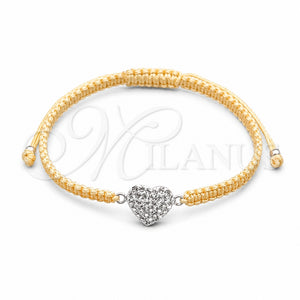 Pulsera Bolo Ajustable 03.426.0027.07 Plata Rodinada, Diseño de Bola y Corazón, con Cristal Blanca, Algodón, Tono Plateado (Grosor 10 MM, 7 Pulgadas de Largo)