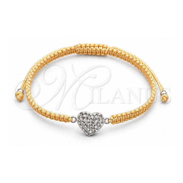 Pulsera Bolo Ajustable 03.426.0027.07 Plata Rodinada, Diseño de Bola y Corazón, con Cristal Blanca, Algodón, Tono Plateado (Grosor 10 MM, 7 Pulgadas de Largo)