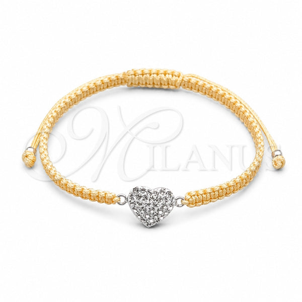 Pulsera Bolo Ajustable 03.426.0027.07 Plata Rodinada, Diseño de Bola y Corazón, con Cristal Blanca, Algodón, Tono Plateado (Grosor 10 MM, 7 Pulgadas de Largo)