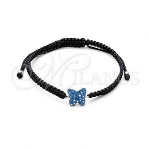 Pulsera Bolo Ajustable 03.426.0028.07 Plata Rodinada, Diseño de Bola y Mariposa, con Cristal Zafiro Claro, Algodón, Tono Plateado (Grosor 10 MM, 7 Pulgadas de Largo)