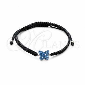 Pulsera Bolo Ajustable 03.426.0028.07 Plata Rodinada, Diseño de Bola y Mariposa, con Cristal Zafiro Claro, Algodón, Tono Plateado (Grosor 10 MM, 7 Pulgadas de Largo)