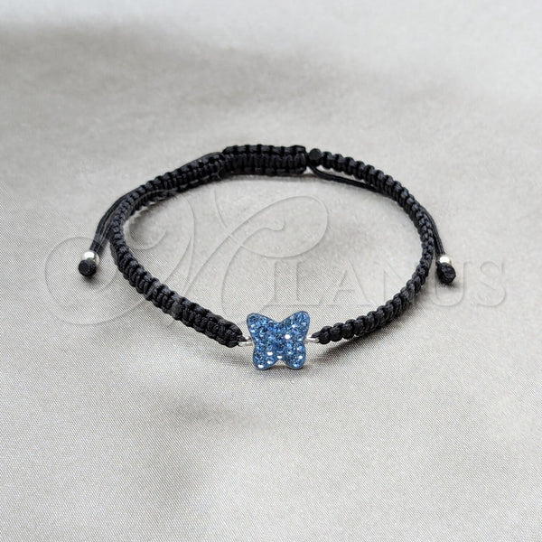 Pulsera Bolo Ajustable 03.426.0028.07 Plata Rodinada, Diseño de Bola y Mariposa, con Cristal Zafiro Claro, Algodón, Tono Plateado (Grosor 10 MM, 7 Pulgadas de Largo)