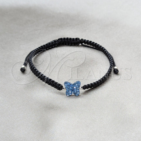 Pulsera Bolo Ajustable 03.426.0028.07 Plata Rodinada, Diseño de Bola y Mariposa, con Cristal Zafiro Claro, Algodón, Tono Plateado (Grosor 10 MM, 7 Pulgadas de Largo)