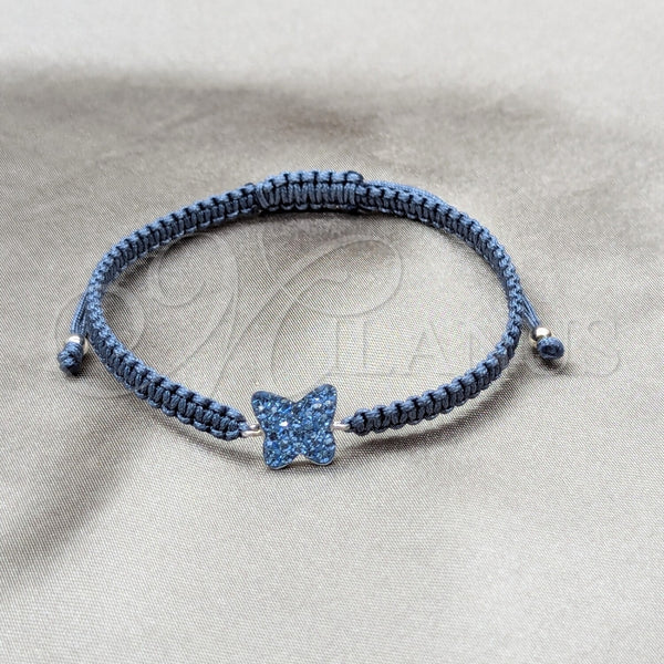 Pulsera Bolo Ajustable 03.426.0029.07 Plata Rodinada, Diseño de Bola y Mariposa, con Cristal Zafiro Claro, Algodón, Tono Plateado (Grosor 10 MM, 7 Pulgadas de Largo)
