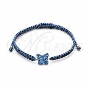 Pulsera Bolo Ajustable 03.426.0029.07 Plata Rodinada, Diseño de Bola y Mariposa, con Cristal Zafiro Claro, Algodón, Tono Plateado (Grosor 10 MM, 7 Pulgadas de Largo)