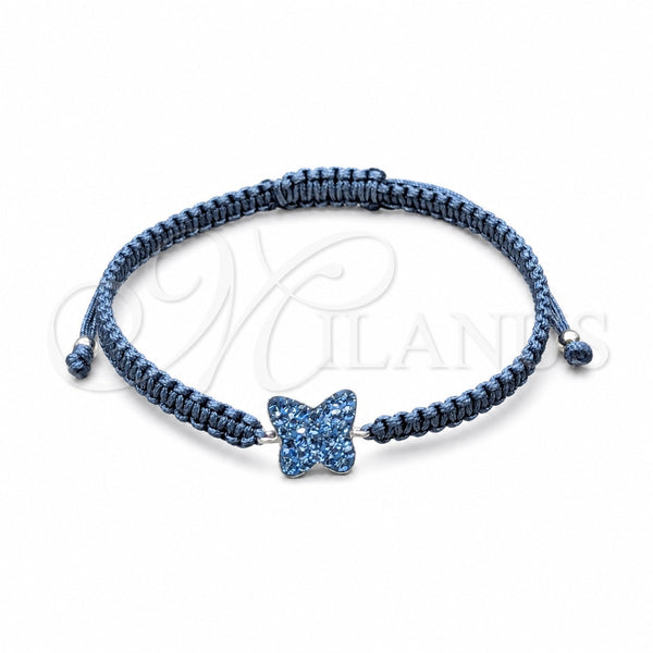 Pulsera Bolo Ajustable 03.426.0029.07 Plata Rodinada, Diseño de Bola y Mariposa, con Cristal Zafiro Claro, Algodón, Tono Plateado (Grosor 10 MM, 7 Pulgadas de Largo)