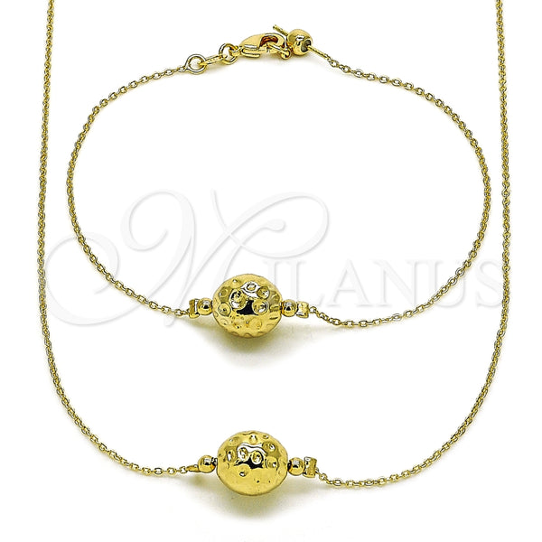 Collar y Pulsera 06.179.0006 Oro Laminado, Diseño de Bola y Rolo, Pulido, Tono Dorado