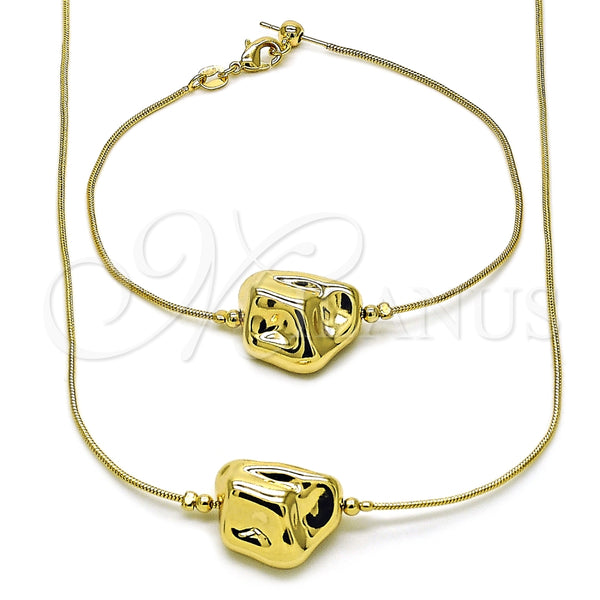 Collar y Pulsera 06.179.0008 Oro Laminado, Diseño de Cola de Raton, Pulido, Tono Dorado