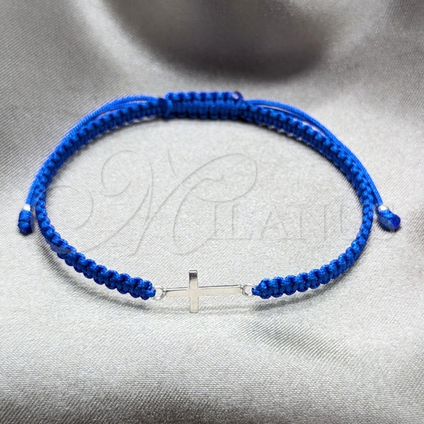 Pulsera Bolo Ajustable 03.426.0038.07 Plata Rodinada, Diseño de Cruz, Algodón, Tono Plateado (Grosor 03 MM, 7 Pulgadas de Largo)