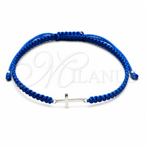 Pulsera Bolo Ajustable 03.426.0038.07 Plata Rodinada, Diseño de Cruz, Algodón, Tono Plateado (Grosor 03 MM, 7 Pulgadas de Largo)