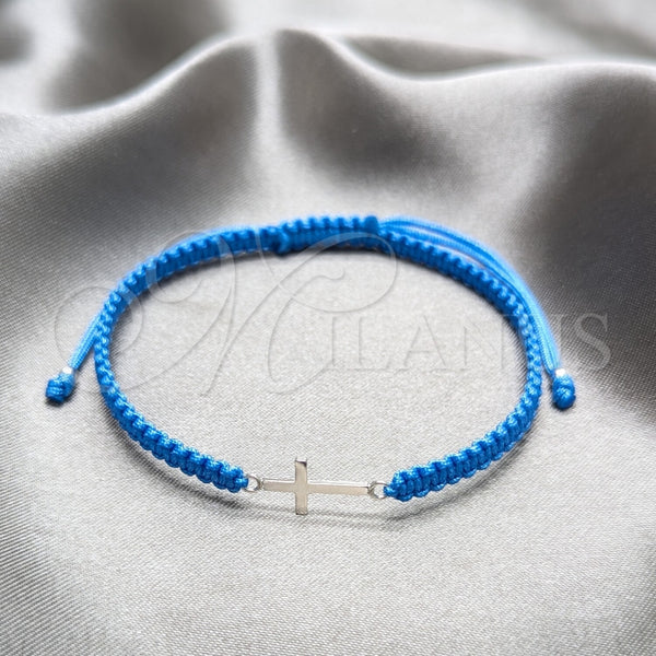 Pulsera Bolo Ajustable 03.426.0038.3.07 Plata Rodinada, Diseño de Cruz, Algodón, Tono Plateado (Grosor 03 MM, 7 Pulgadas de Largo)