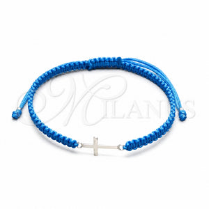 Pulsera Bolo Ajustable 03.426.0038.3.07 Plata Rodinada, Diseño de Cruz, Algodón, Tono Plateado (Grosor 03 MM, 7 Pulgadas de Largo)