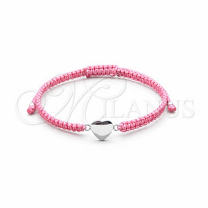 Pulsera Bolo Ajustable 03.426.0041.07 Plata Rodinada, Diseño de Corazón, Algodón, Tono Plateado (Grosor 04 MM, 7 Pulgadas de Largo)