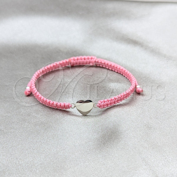 Pulsera Bolo Ajustable 03.426.0041.07 Plata Rodinada, Diseño de Corazón, Algodón, Tono Plateado (Grosor 04 MM, 7 Pulgadas de Largo)
